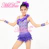 China 2 In 1 Latin Dance Costumes Confetti Purple Sequin Leotard Diagonal Ruffled Neck With Fringe Skirt Dress factory