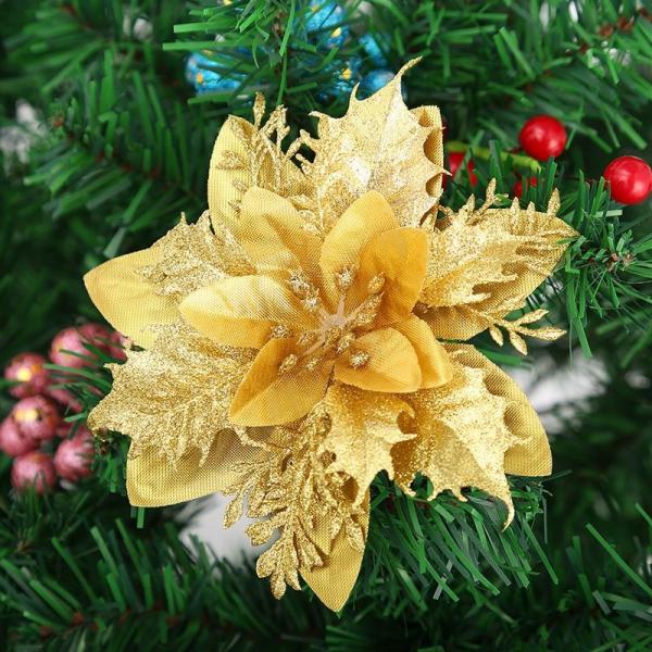 Quality Xmas Silk Fake Holiday Flowers Scene Decoration Poinsettia Pendant for sale