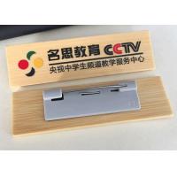 China Reusable Solid Wood Engraved Name Badges , Full Color Name Badges With Safety Pin factory