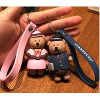 China Hot Sale 3d Brown Bear Doll Soft PVC Keychain Key Holder With Silicone Wristband, Big Production Stock, Best Couple Gift factory