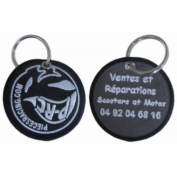 Quality Merrowed Borders Double Sided Twill Embroidery Woven Keychain PMS for sale