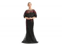 China Embroidery Black Beading Half Sleeve Evening Dresses Long Maxi Floor Length factory