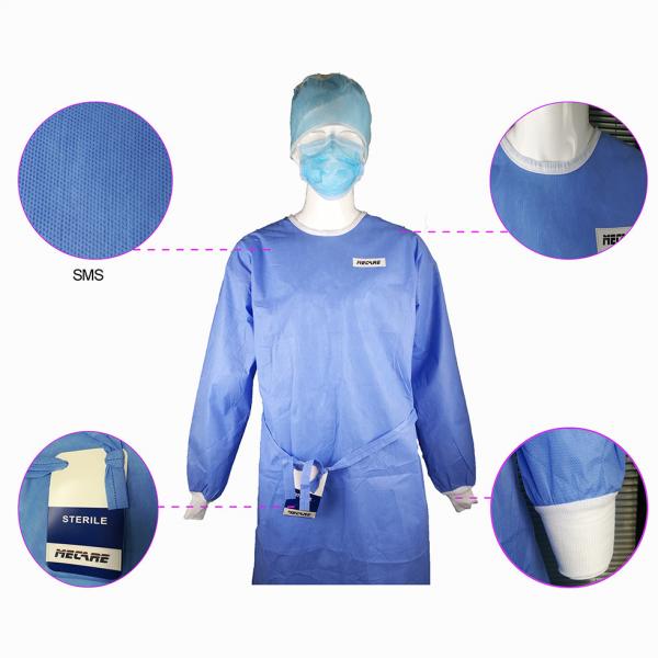 Quality Impervious Disposable Surgical Gown Sms Protective Clothing Knitted Cuff Sleeve Standard for sale