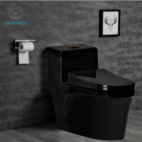 Quality ISO Anti Blocking Black One Piece Toilet Bowl Single Piece Western Commode for sale