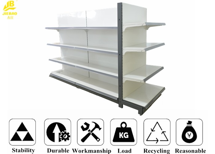 China White Color Supermarket Steel Racks With Buckle Back Panel 80x30x2.0mm factory