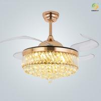China Modern Luxury Invisible Crystal Ceiling Fan Light 42 Inch 4 Fan Blades For Dining Room for sale
