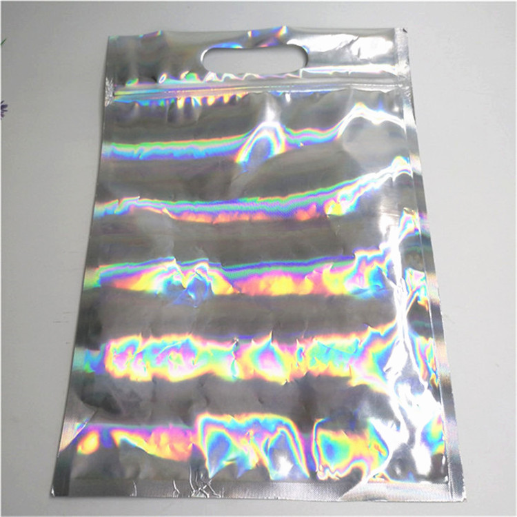 China Resealable Aluminium Foil Mylar Bag Zipper Lock Holographic Packaging Bag factory