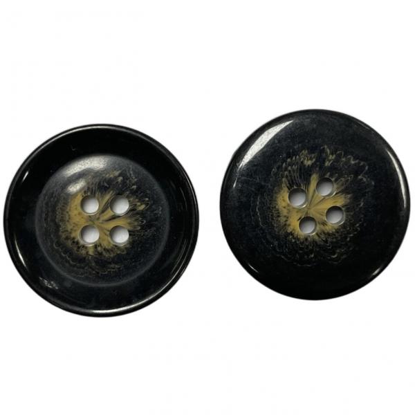 Quality 40L 4 Hole Semi Shiny Imitation Horn Button With Rim Black Color for sale