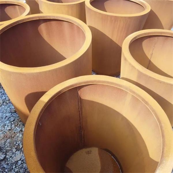 Quality 800mm Large Corten Steel Tapered Cylinder Planter Metal Cado Flower Pot for sale