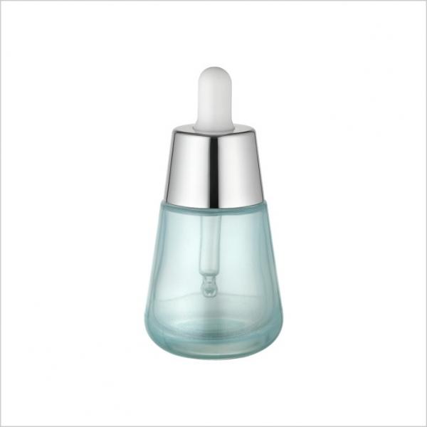 Quality 30ml Clear Thick Wall Glass Luxury Dropper Bottle Big Silver Aluminum Cap Cone Shape for sale
