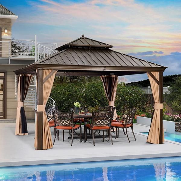 Quality Metal Hardtop Patio Gazebo With  Curtain And Netting Outdoor Hardtop Gazebo for sale