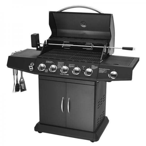 Quality 5 Burners And Side Burner Gas BBQ Grill With Gast Iron Hotplate And Enamel Hoods for sale