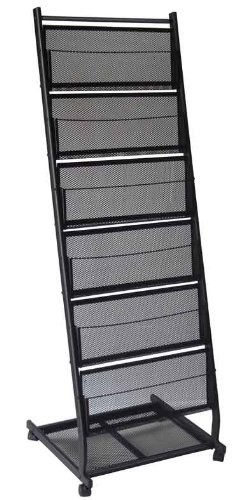China Metal Mesh Black Office Display Racks For Literature And Magazine 6 Shelves for sale
