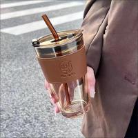 China Tumbler Water Glass, Cups with Straw and Lid Sealed Carry on for Coffee, Iced Tea, Thick Wall Insulated Glass Cup factory