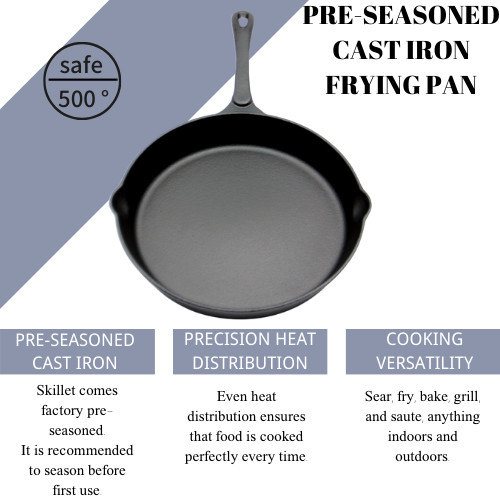 Quality Round Cast Iron Skillet Pre-Seasoned : Perfect For Home Cooking And Outdoor for sale