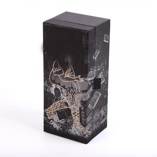 Quality Decorative Rigid Magnetic Gift Box Silver Foil single bottle vodka Spirit Wine bottle box for sale