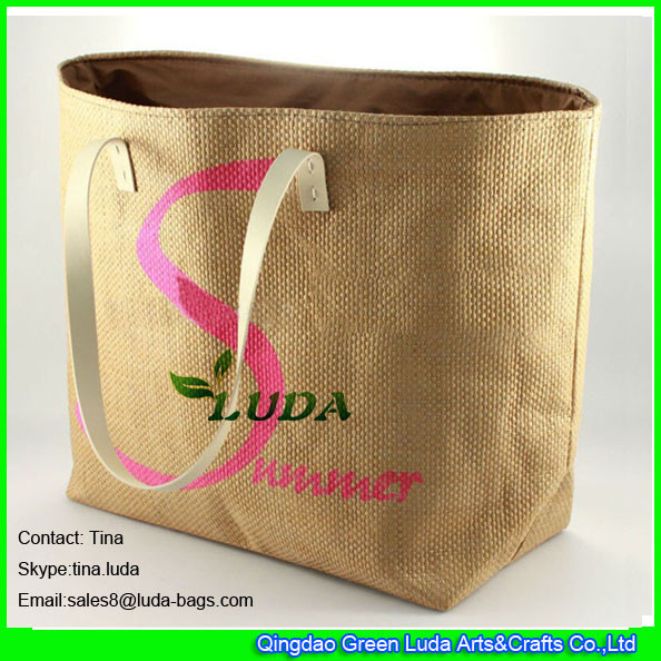 China LUDA printed logo summer paper straw bag large tote bags for ladies factory