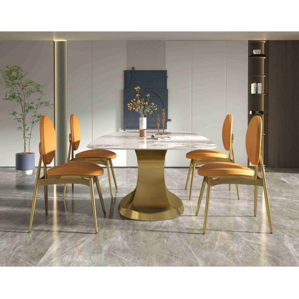 Quality 201 Stainless Steel Gold Collection luxury dining table 6 seater Shaped Base for sale