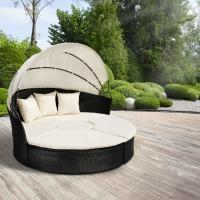 China Round Outdoor Rattan Daybed Wicker Garden Daybed With Big Sunshade factory