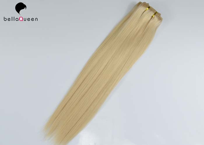 China Brazilian Golden Blonde Straight Clip In Human Extension For Woman factory