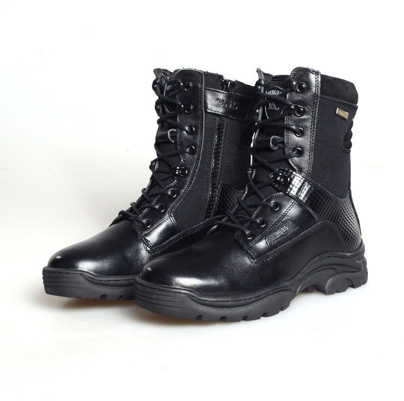China Shock Absorption Military Leather Boots Cotton Lining Combat Hiking Boots factory