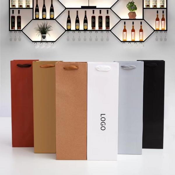 Quality 157gsm Insulated Washable Brown Paper Wine Bags Die Cut Handle for sale