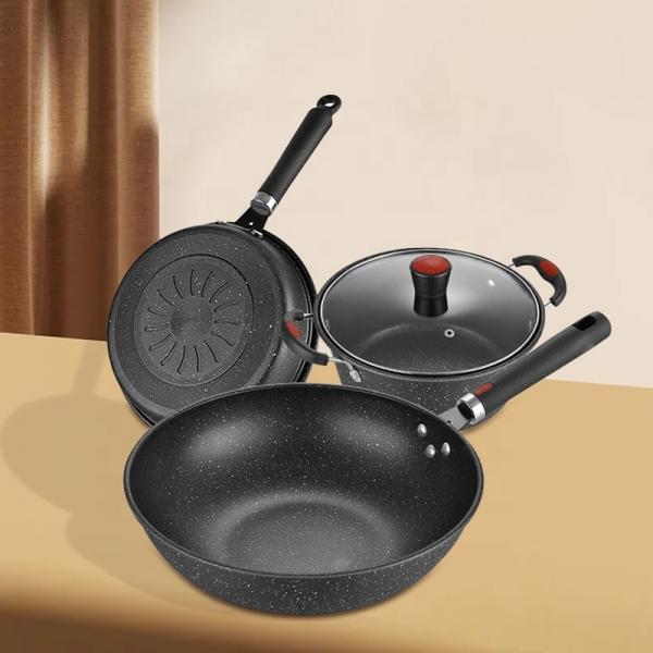 Quality Black Flat Bottom Cooking Frying Non Stick Cast Iron Cooking Set for sale