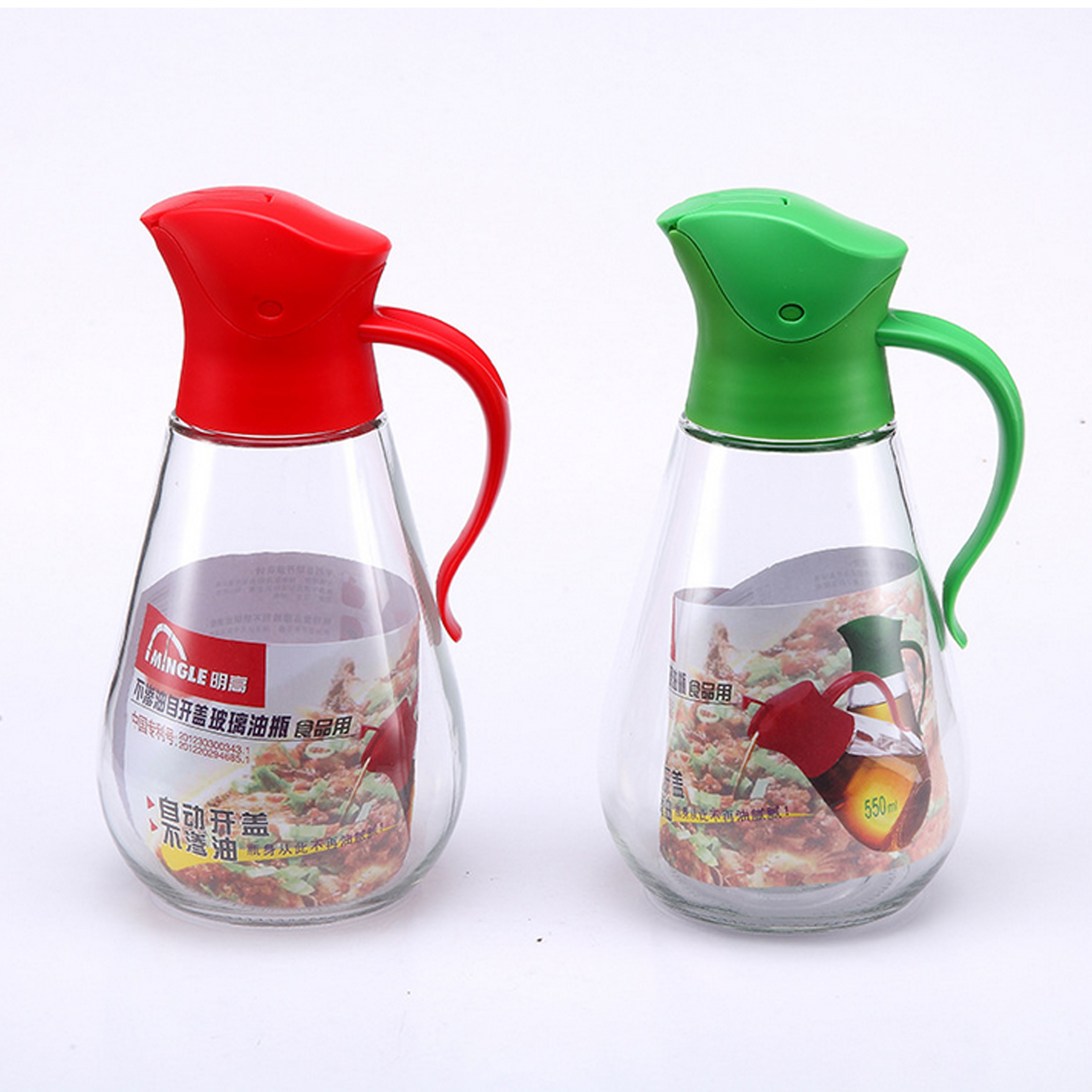 China 550ml Auto Flip Glass Seasoning Bottles For Kitchen Sauce Oil Vinegar factory