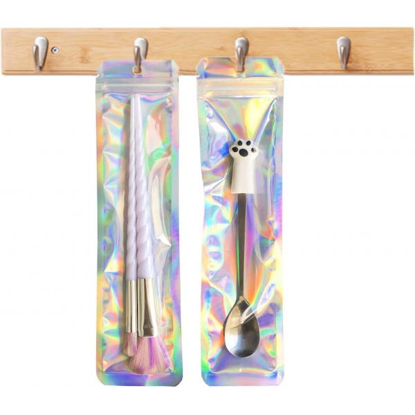 Quality Gift Cosmetic Packaging Bag Smell Proof Holographic Clear Cosmetic Brush Pen Mylar for sale