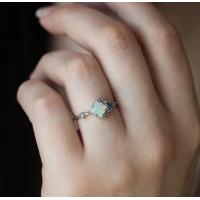 China Square CZ Rhodium Plated Natural Opal Ring 925 Sterling Silver Graceful Jewelry factory