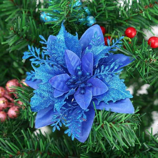 Quality Xmas Silk Fake Holiday Flowers Scene Decoration Poinsettia Pendant for sale