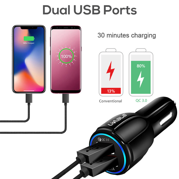China Electric Mobile Phone 12V 8CM QC 3.0 Usb Car Charger factory