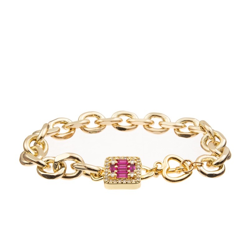China Lady Gold Chain Link Bracelet With Red Shining Diamond Cross Charm factory