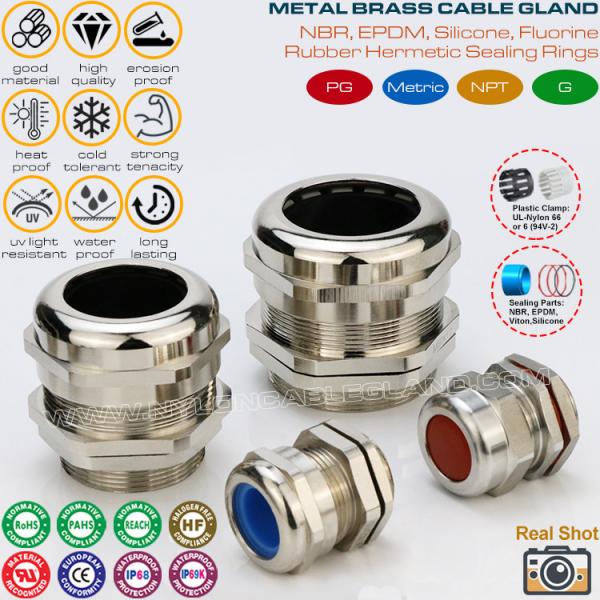 Quality Waterproof Metallic Cable Glands, Metric Thread, M6x1.0~M150x2, Brass Nickel-Plated, IP68/IP69K, BCG Series for sale