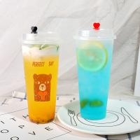 China Custom gobelets en plastique pp printed disposable packaging cup plastic juice boba tea cups with lids factory