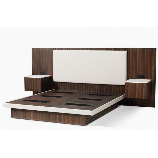Quality King Size Dark Zebra Wood Veneer Luxury Hotel Bedroom Furniture With Upholstered Headboard for sale