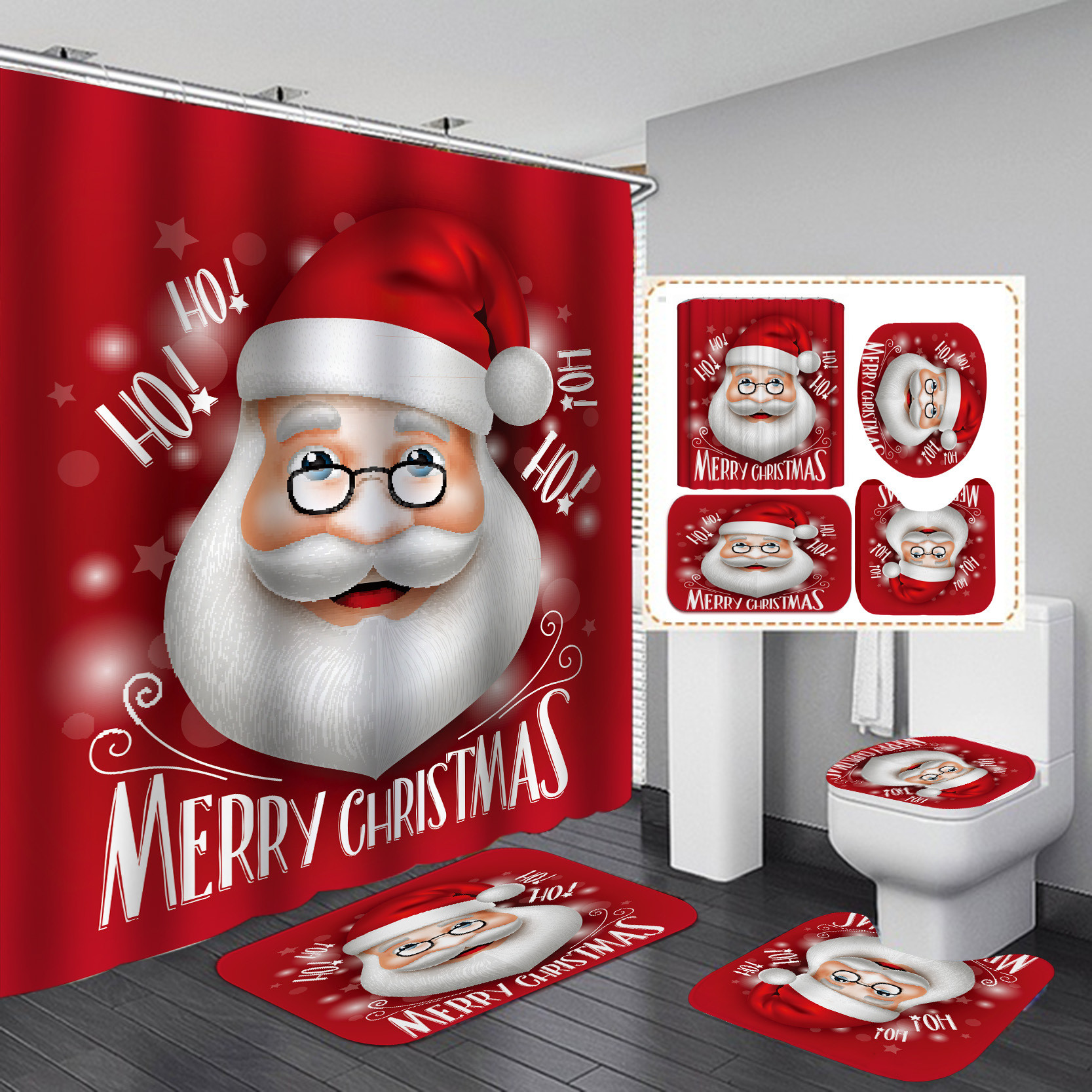 China Polyester Christmas Xmas Snowman Shower Curtains Set Home Bathroom Accessories factory