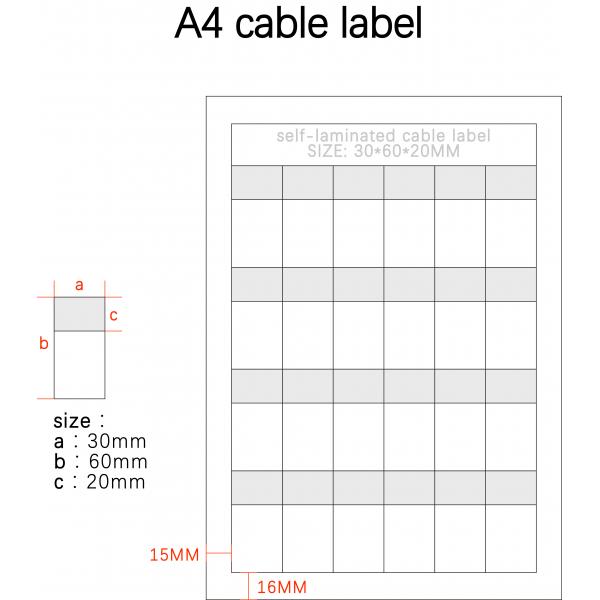 Quality 30x60-20mm 2mil A4 White Matte Translucent Water Resistant Vinyl Cable Label for sale