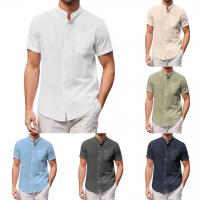 China Slim Fit Men Cotton T Shirts Standing Collar Cotton Linen Shirt factory