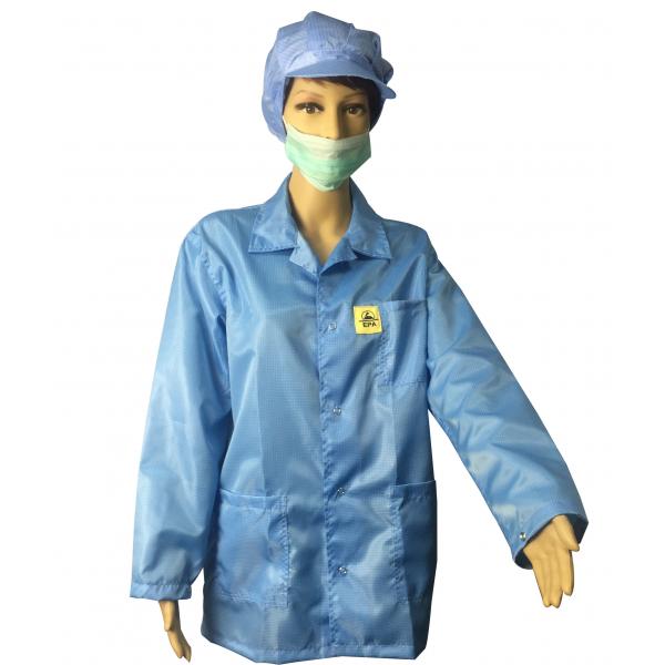 Quality Static Dissipative ESD Jackets 2.5mm Grid White And Blue For EPA Clean Room for sale