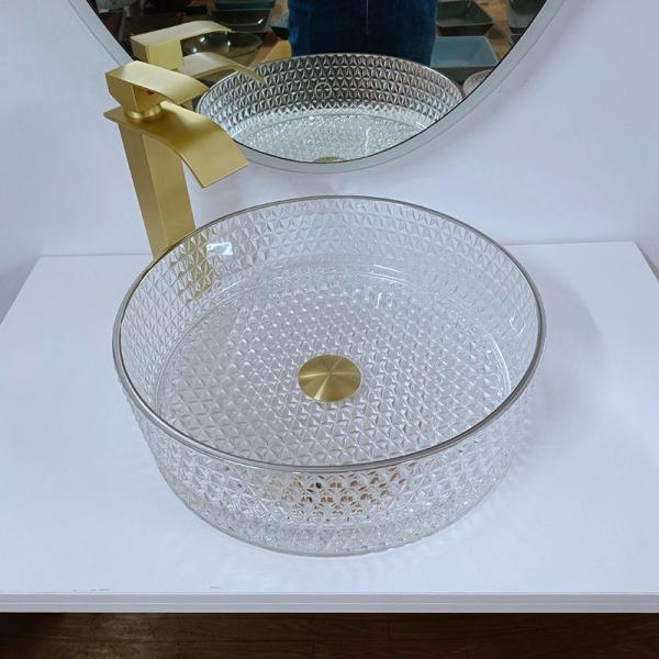 Quality 10 Inch Glass Wash Basin Free Standing Artistic Glass Vessel Bowl With Silver for sale