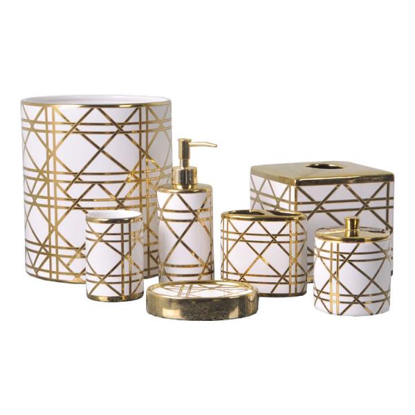 Quality Luxury Gold Design Bathroom Soap Dispenser Set Ceramic With Decal Hand Painted for sale