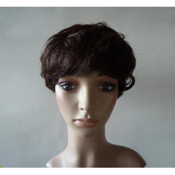 Quality Brown Short Human Hair Wigs With Bangs ,  Curly Human Hair Wigs for sale