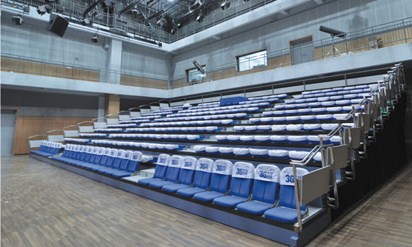 Quality Manual Operation Foldable Telescopic Bleacher Seating Floor Mounted for sale