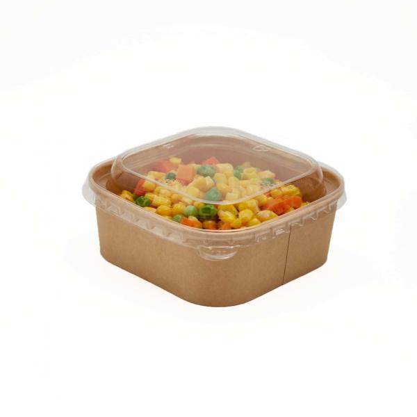 Quality 650ml Square Kraft PE Lined Microwavable Paper Food Take Out Containers for sale