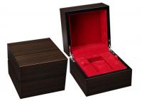 China Handmade Mens Watch Display Case , Square Red Color Velvet Wooden Watch Case factory