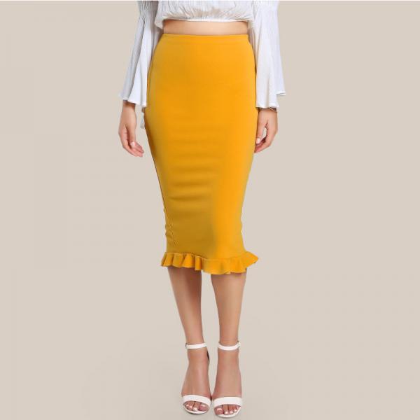 Quality Fashion 2018 Yellow Package Hip Pencil Office Skirts Women for sale