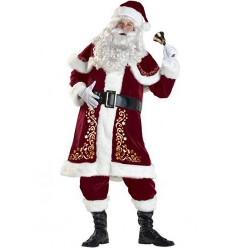 China Christmas Plus Size Red Santa Claus Cosplay Suit 11-pieces Set Unisex Adults Costume factory