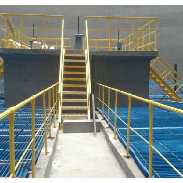 Quality Yellow Round Tube Assembled Fibreglass Handrails Used In Sewage Treatment Plant for sale