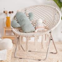 China Saucer Chair with Folding Metal Frame, 100% Cotton Handmade Round Cozy Chairs, Exquisite Moon Chair for Bedroom factory